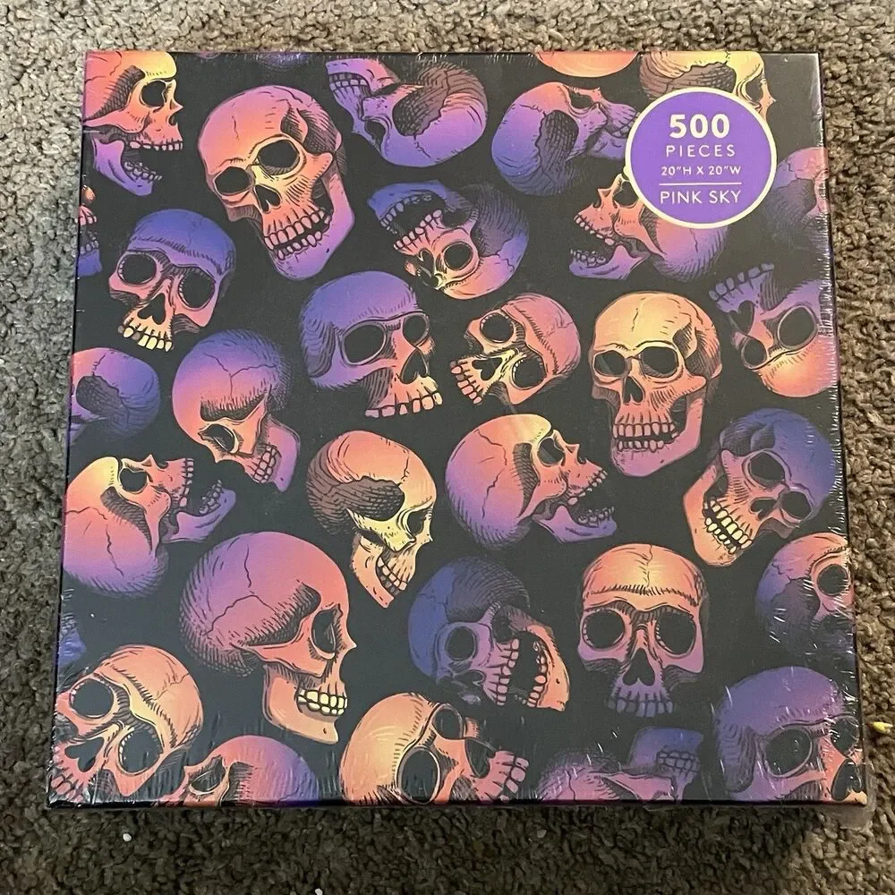 Skull Party Jigsaw Puzzle 500-Pieces Pink Sky New In Box Sealed Halloween Fun